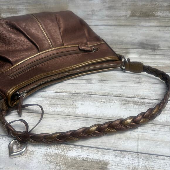 Brighton Purse Hobo Shoulder Bag Bronze Gold Metallic Leather Braided Strap - Picture 7 of 16